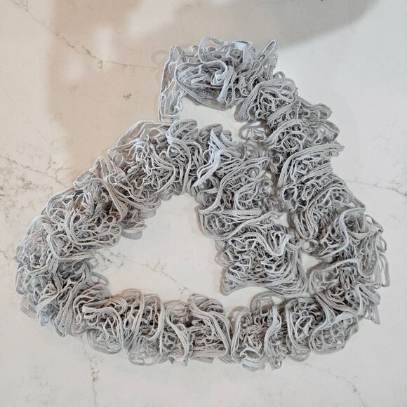 Handcrafted Gray Crochet Ruffle Boho Bohemian Whimsigoth Long Scarf - Picture 4 of 7